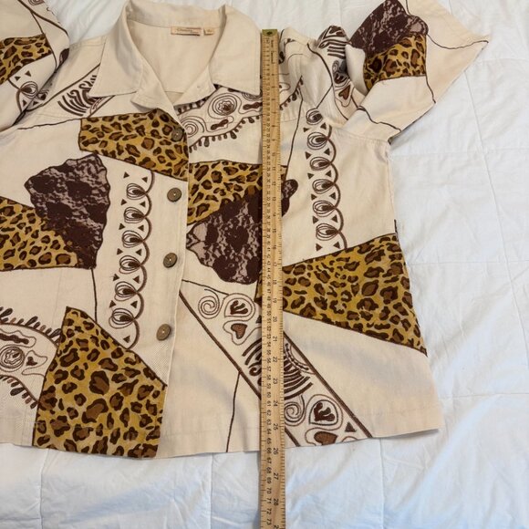 Choices 1X Plus 3/4 Sleeve Leopard Cheetah Animal Print Tan Artsy Jacket - Picture 7 of 9